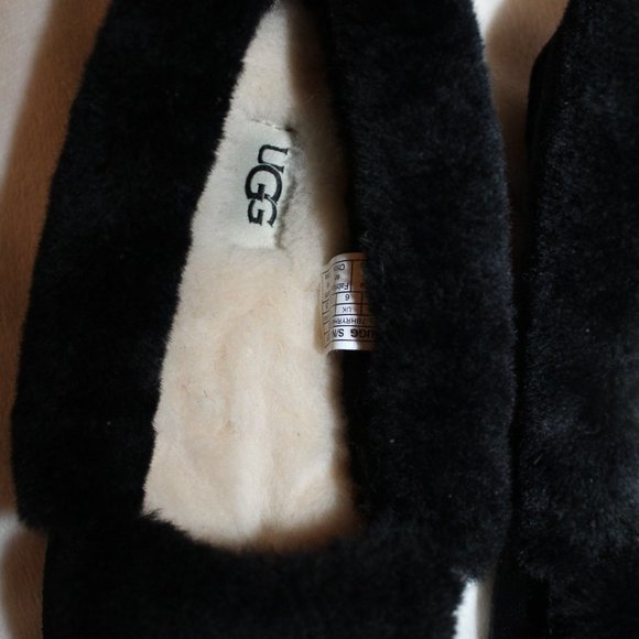 NIB UGG WOMEN'S SPILL SEAM SHEARLING SUEDE SLIPPERS BLACK - Picture 6 of 8